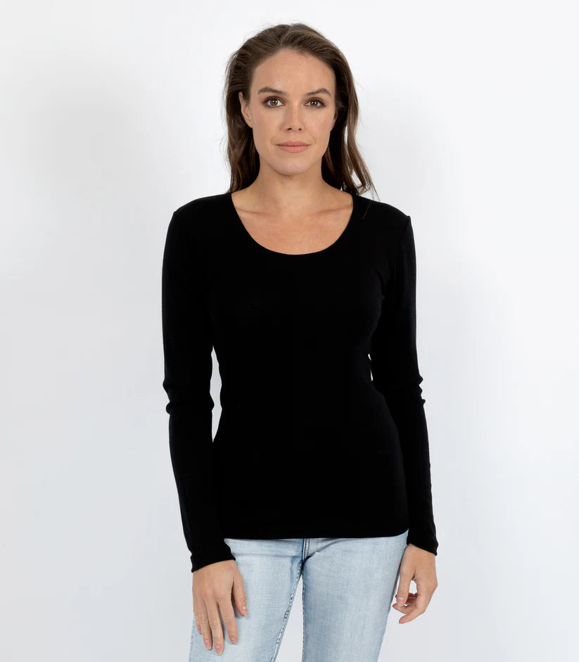 Baselayers Pure Wool Rib Long Sleeve - Black