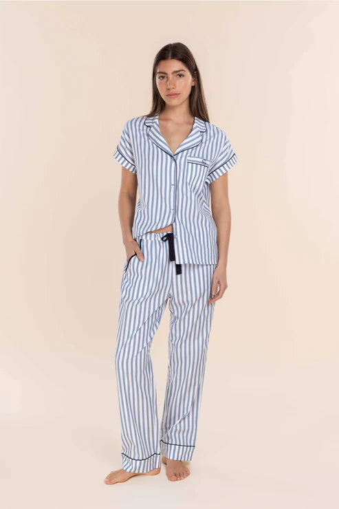 Gingerlilly Winona Cotton Short PJ Set - Blue Stripe