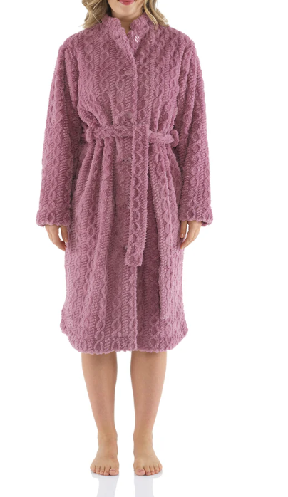 Magnolia Lounge Cable Jacquard Button Up Gown - Mauve