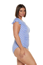 Load image into Gallery viewer, Capriosca Vintage Dots Frill Sleeve One Piece - Blue
