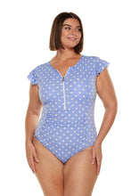 Load image into Gallery viewer, Capriosca Vintage Dots Frill Sleeve One Piece - Blue
